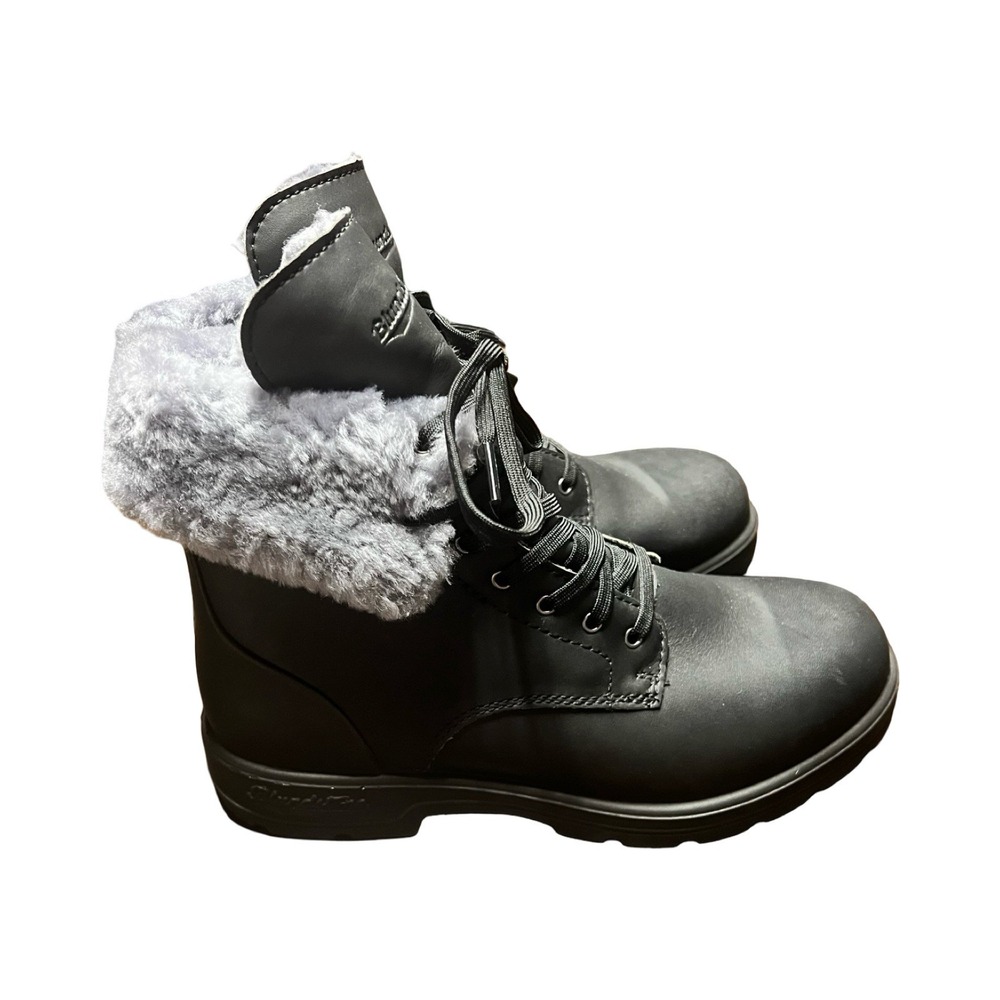 Blundstone Black Leather Lace Up Boots Faux Fur Lined Women 11.5 US SPS Comfort
